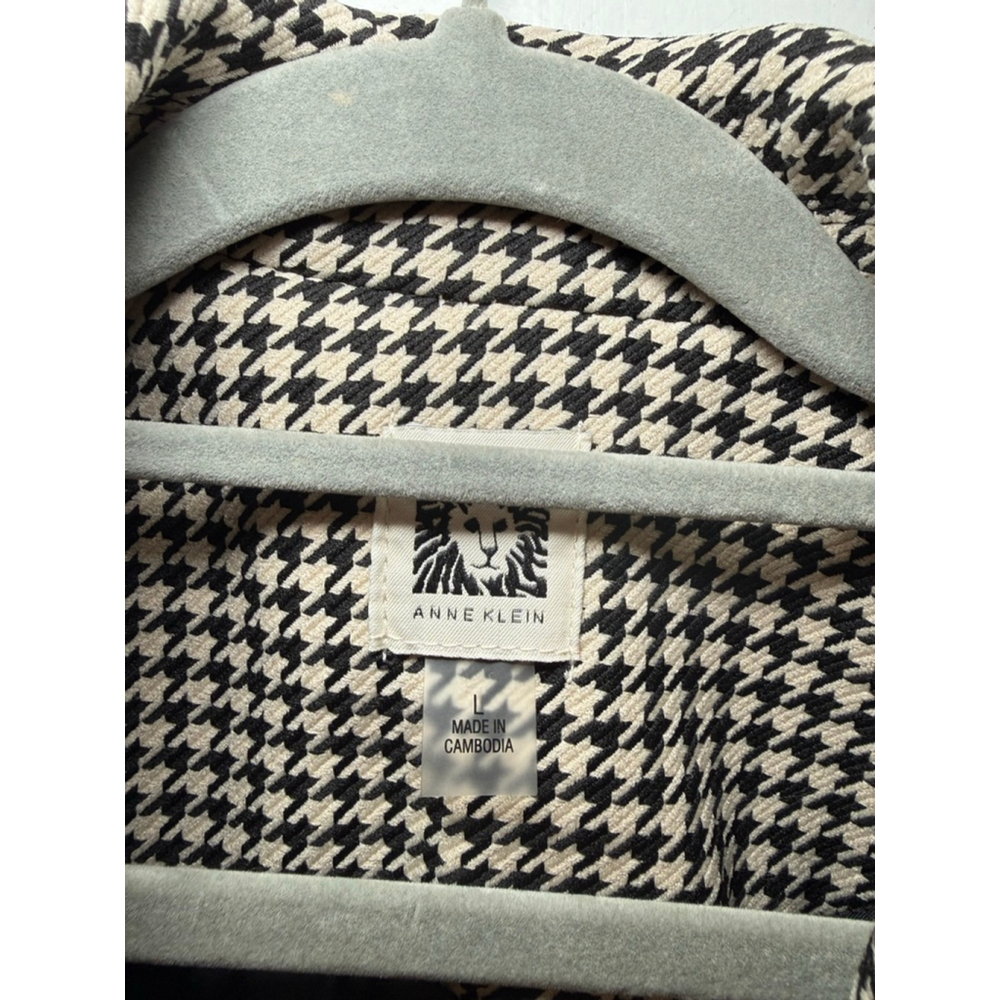 Women's Anne Klein Houndstooth Blazer L Black Beige - Picture 2 of 5